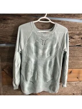 𝅺blue Seven Size M Light Dusty Blue Cable Knit Sweater